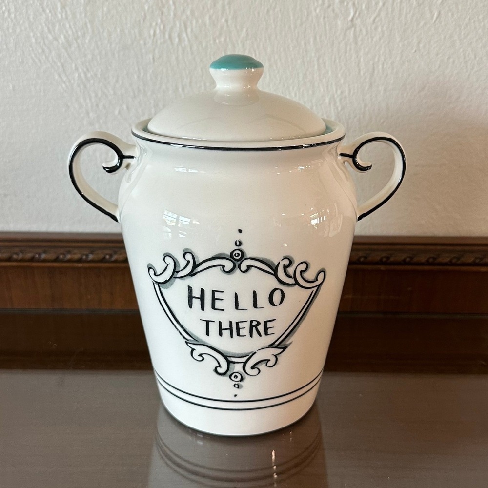 Molly Hatch Hello There Ceramic Canister Jar Teal Interior Home Essentials 8in